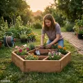 Multi Hochbeet mit 7 Pflanzkästen sechseckig aus Holz für Garten Balkon Terrasse, Kräuterbeet-Rahmen Pflanzbeet Blumenbeet niedrig, 100 x 100 x 18 cm, braun - Thumbnail 5