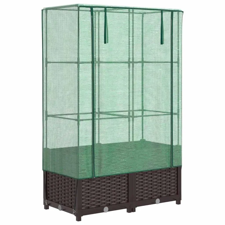 Hochbeet mit Gewächshaus Aufsatz 80x40x138 cm Rattan Optik Frühbeet für Tomaten Gemüse Kräuter, Stabiles PP Beet mit Eisenrahmen & Wasserdichter Abdeckung für Garten Balkon Terrasse – Bild 2