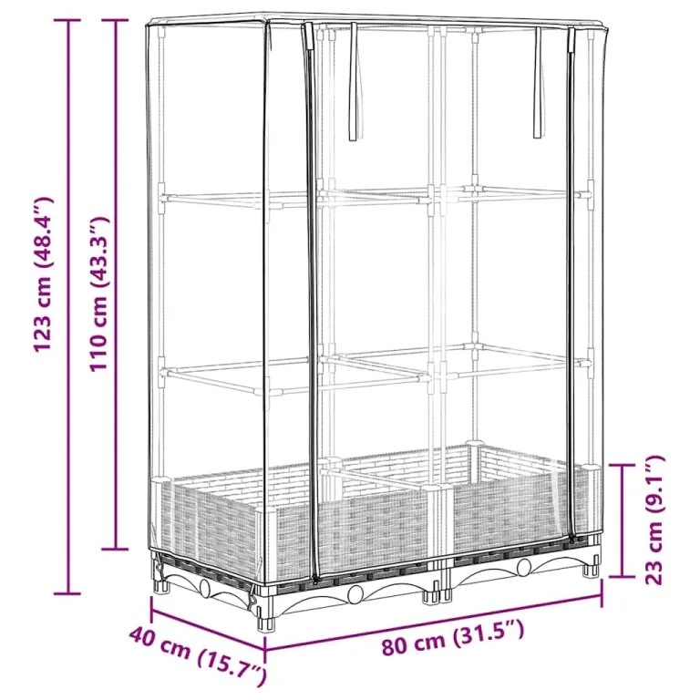 Hochbeet mit Gewächshaus Aufsatz 80x40x123 cm Rattan Optik Frühbeet für Tomaten Gemüse Kräuter, Stabiles PP Beet mit Eisenrahmen & Wasserdichter PE Abdeckung für Garten Balkon Terrasse – Bild 9