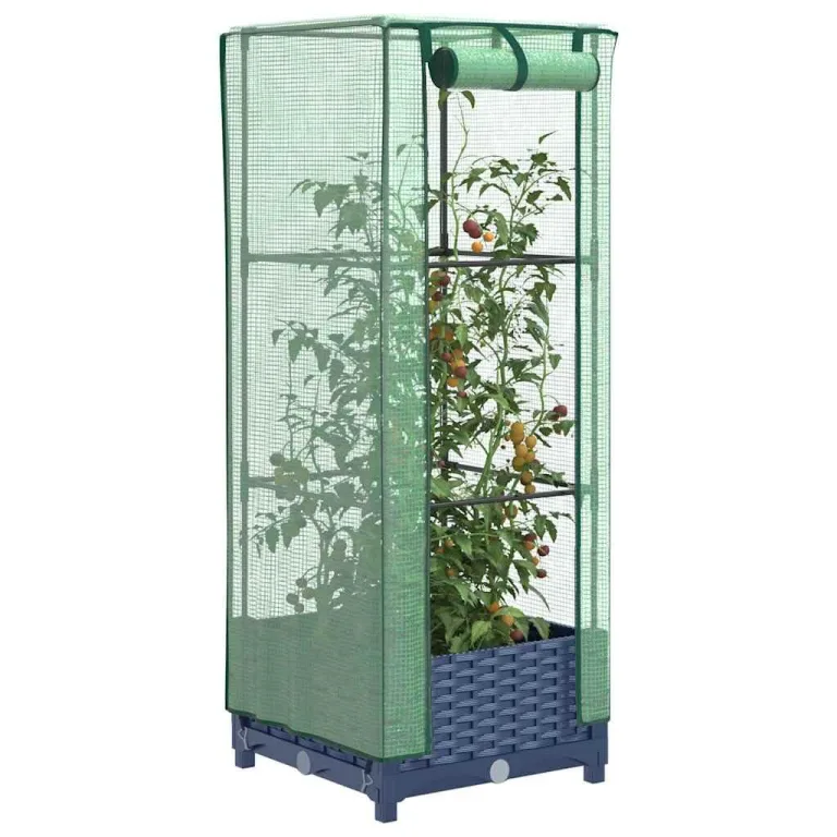 Hochbeet mit Gewächshaus Aufsatz 80x40x123 cm Rattan Optik Frühbeet für Tomaten Gemüse Kräuter, Stabiles PP Beet mit Eisenrahmen & Wasserdichter PE Abdeckung für Garten Balkon Terrasse – Bild 10