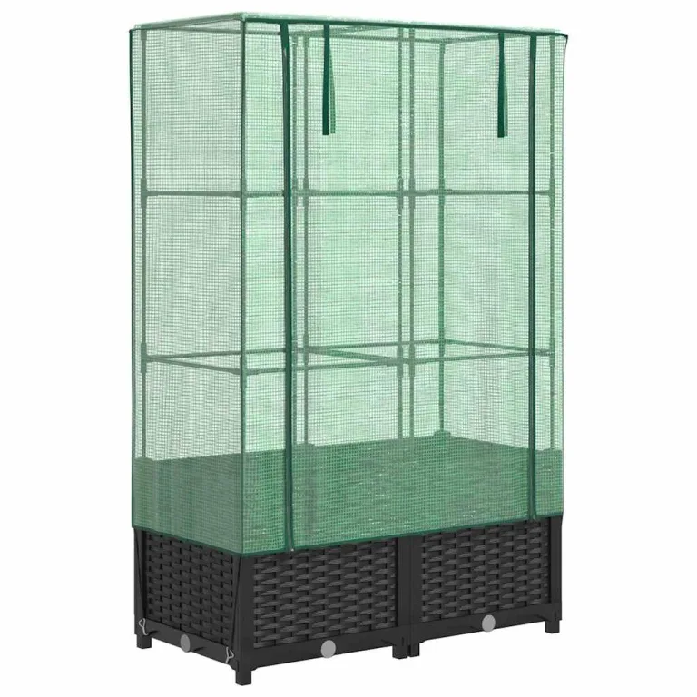 Hochbeet mit Gewächshaus Aufsatz 80x40x138 cm Rattan Optik Frühbeet für Tomaten Gemüse Kräuter, Stabiles PP Beet mit Eisenrahmen & Wasserdichter Abdeckung für Garten Balkon Terrasse – Bild 2
