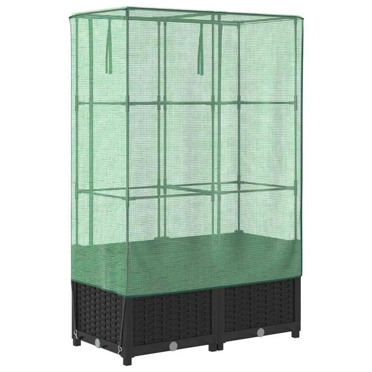 Hochbeet mit Gewächshaus Aufsatz 80x40x138 cm Rattan Optik Frühbeet für Tomaten Gemüse Kräuter, Stabiles PP Beet mit Eisenrahmen & Wasserdichter Abdeckung für Garten Balkon Terrasse – Bild 6