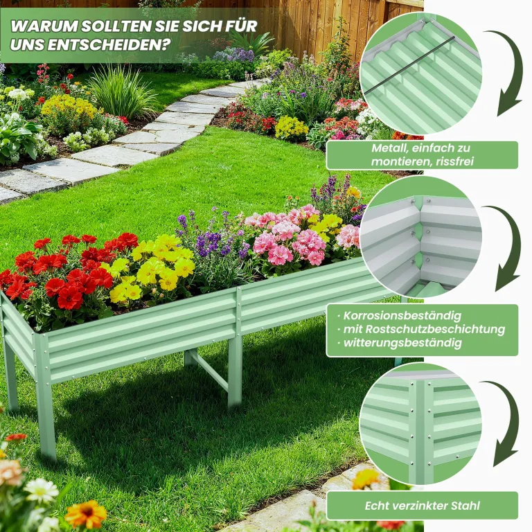 Hochbeet aus Metall, Verzinkter Stahl Rostfrei, 226x60x80 cm Hochbeet für Garten, Terrasse & Balkon, Pflanzkasten für Gemüse, Kräuter und Blumen, Langlebiges Pflanzbeet – Bild 5