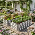 Hochbeet Metall XXL (240x120x60 cm), Wetterfestes Pflanzbeet für Garten & Terrasse, Verzinktes Gemüsebeet mit Stabilisierungsstangen, Pflanzkübel mit Offenem Boden für Tomaten, Silber - Thumbnail 3
