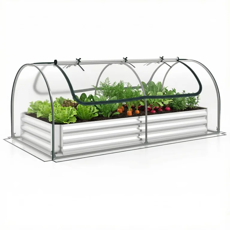 FANTASK 3 in 1 Gewächshaus mit Hochbeet, Foliengewächshaus mit PVC-Folie & 2 Fenstern, Rechteckiges Blumenbeet, Metall Pflanzkasten, Tomatenhaus für Garten, Terrasse & Balkon, 202 x 101 x 81 cm – Bild 1
