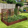 GOPLUS Blumenkasten mit Rankgitter, Hochbeet mit 3 Spalieren, Pflanzkasten mit Rankhilfe, Gartenbeet Gartenspalier aus Tannenholz, für Kletterpflanzen (222 x 114 x 110 cm,Braun) - Thumbnail 2