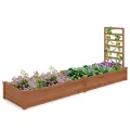 GOPLUS Blumenkasten mit Rankgitter, Hochbeet mit 3 Spalieren, Pflanzkasten mit Rankhilfe, Gartenbeet Gartenspalier aus Tannenholz, für Kletterpflanzen (222 x 114 x 110 cm,Braun) - Thumbnail 5