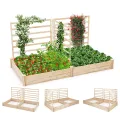 GOPLUS Blumenkasten mit Rankgitter, Hochbeet mit 3 Spalieren, Pflanzkasten mit Rankhilfe, Gartenbeet Gartenspalier aus Tannenholz, für Kletterpflanzen (222 x 114 x 110 cm,Braun) - Thumbnail 7