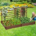 GOPLUS Blumenkasten mit Rankgitter, Hochbeet mit 3 Spalieren, Pflanzkasten mit Rankhilfe, Gartenbeet Gartenspalier aus Tannenholz, für Kletterpflanzen (222 x 114 x 110 cm,Braun) - Thumbnail 10