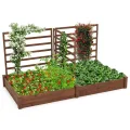 GOPLUS Blumenkasten mit Rankgitter, Hochbeet mit 3 Spalieren, Pflanzkasten mit Rankhilfe, Gartenbeet Gartenspalier aus Tannenholz, für Kletterpflanzen (222 x 114 x 110 cm,Braun) - Thumbnail 1