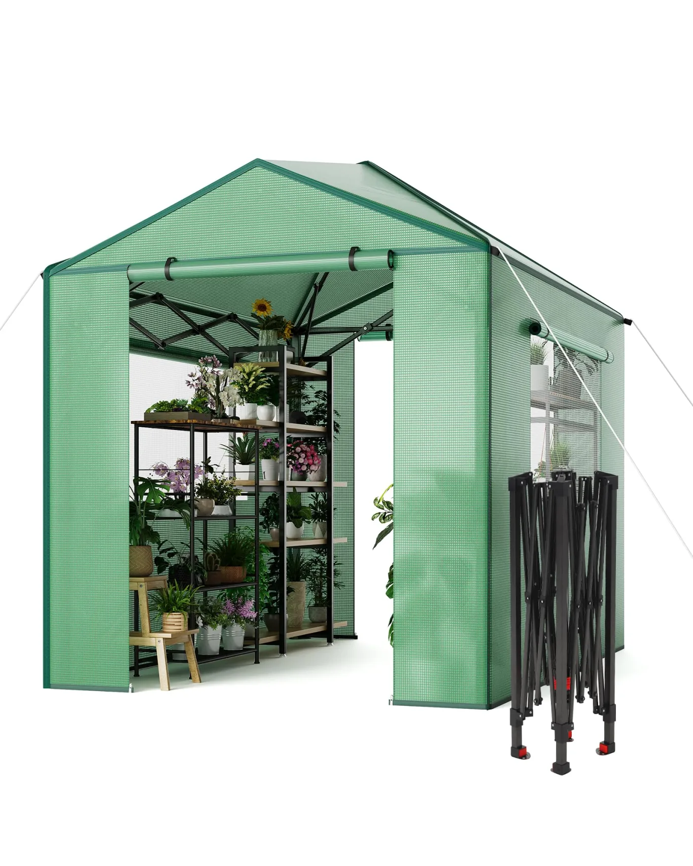 GarveeHome Gewächshaus Tunnel – Stabiler PE-Bezug, robuster Rahmen, Zipper-Türen & Mesh-Fenster, schneller Aufbau, UV-beständig, Winterfest – Ideal für Pflanzenaufzucht im Garten, Innen - Bild 1