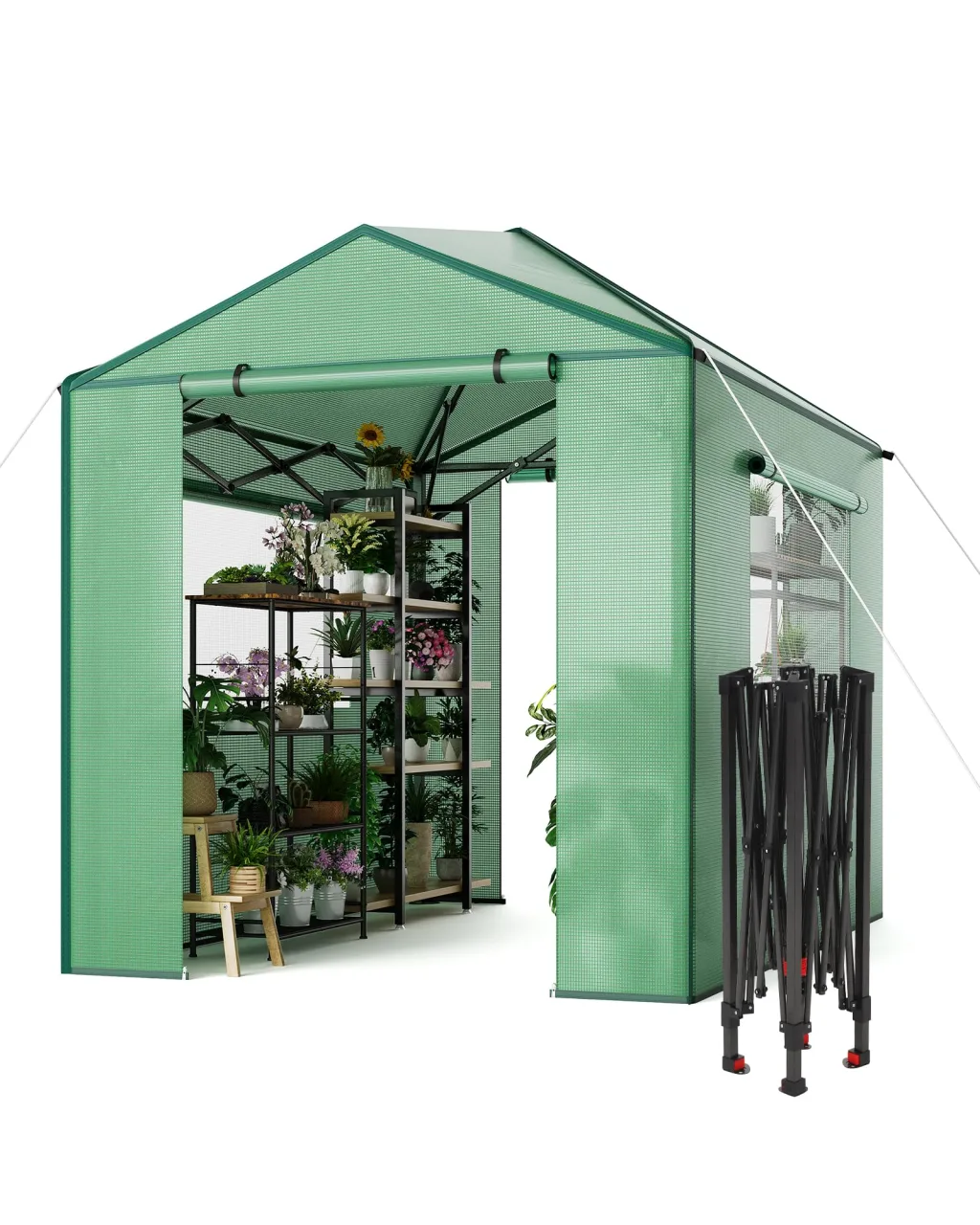GarveeHome Gewächshaus Tunnel – Stabiler PE-Bezug, robuster Rahmen, Zipper-Türen & Mesh-Fenster, schneller Aufbau, UV-beständig, Winterfest – Ideal für Pflanzenaufzucht im Garten, Innen