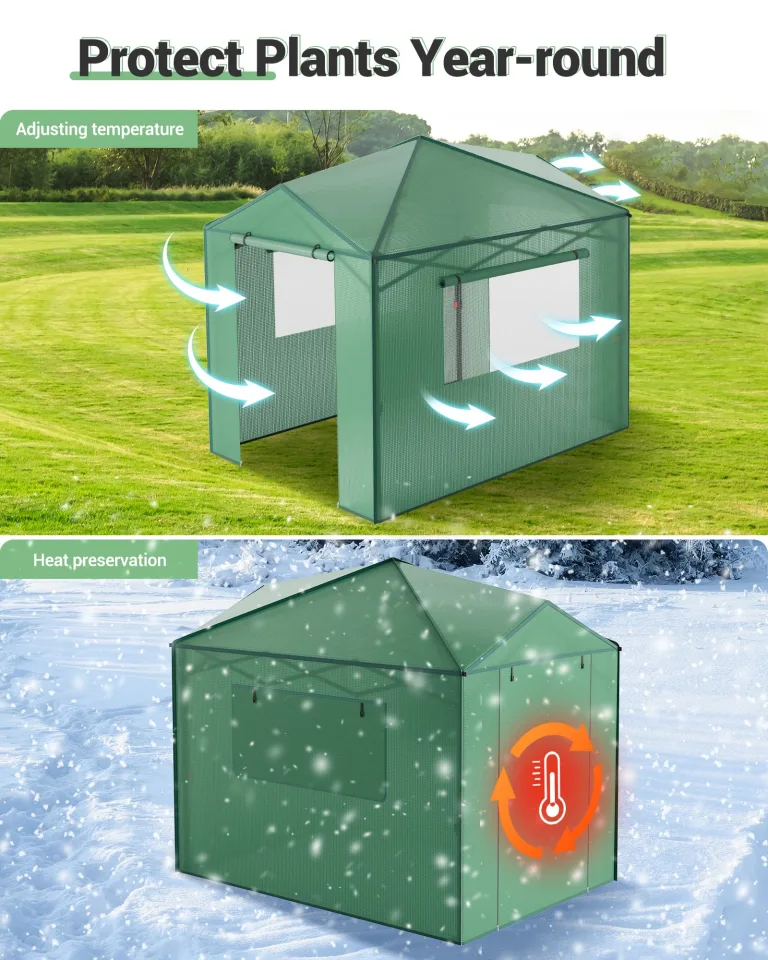 GarveeHome Gewächshaus Tunnel – Stabiler PE-Bezug, robuster Rahmen, Zipper-Türen & Mesh-Fenster, schneller Aufbau, UV-beständig, Winterfest – Ideal für Pflanzenaufzucht im Garten, Innen – Bild 2