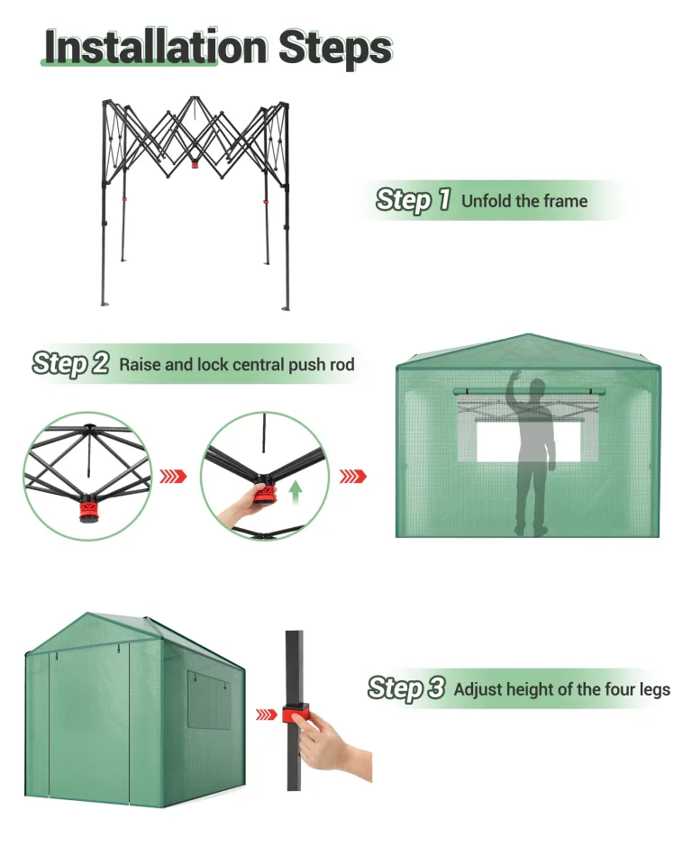 GarveeHome Gewächshaus Tunnel – Stabiler PE-Bezug, robuster Rahmen, Zipper-Türen & Mesh-Fenster, schneller Aufbau, UV-beständig, Winterfest – Ideal für Pflanzenaufzucht im Garten, Innen – Bild 5
