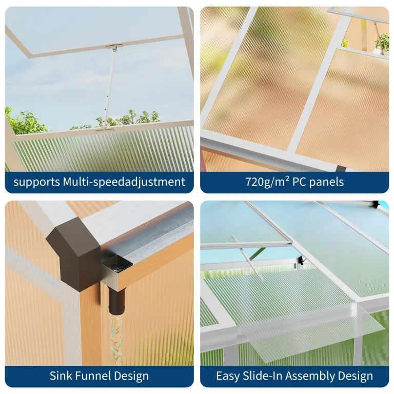 GarveeHome Stabiles begehbares Polycarbonat Gewächshaus 8x12 FT für Garten & Outdoor – Robuster Aluminiumrahmen, abschließbare Tür, Dachfenster – Ideal für Terrasse, Rasen, Pflanzenanzucht – Bild 7