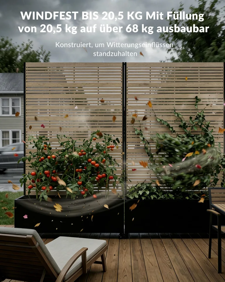 Hochbeet Metall mit Sichtschutz, 119 x 41 x 185 cm Pflanzkasten mit Rollen, 33 cm tiefes Pflanzbeet, Pflanzkübel Pflanzkasten für Gemüse, Kräuter und Blumen, wetterfest für Garten, Balkon und Terrasse – Bild 4