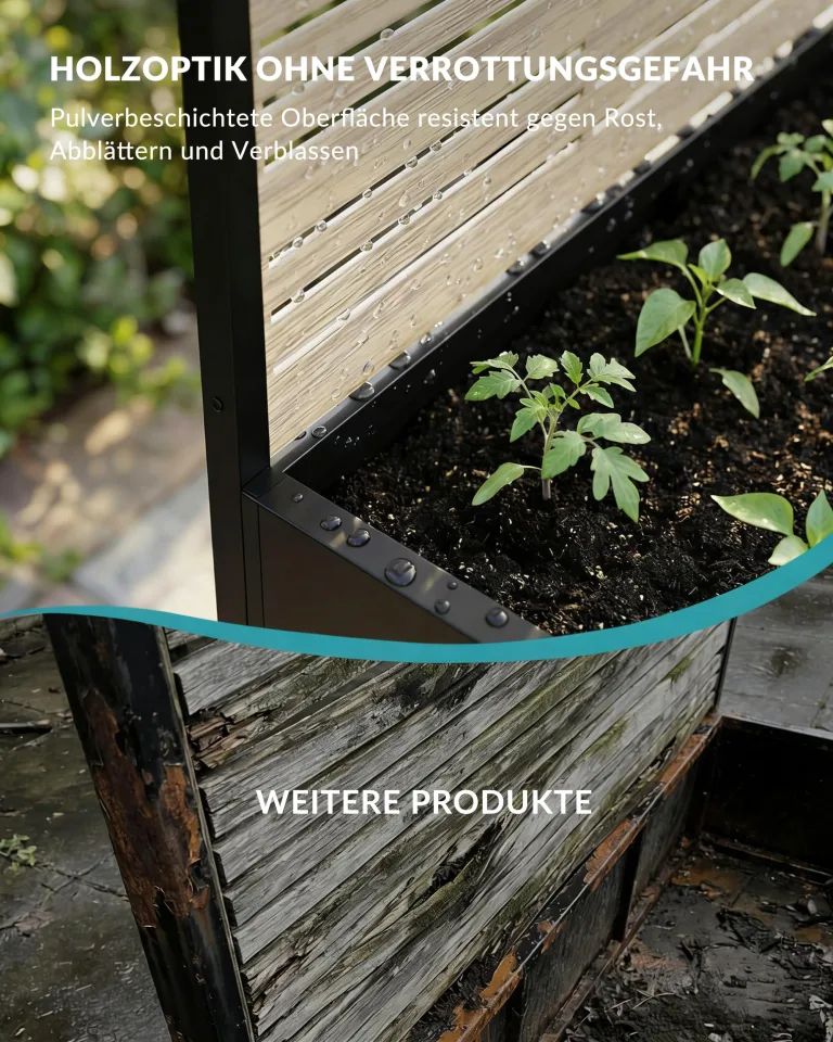 Hochbeet Metall mit Sichtschutz, 119 x 41 x 185 cm Pflanzkasten mit Rollen, 33 cm tiefes Pflanzbeet, Pflanzkübel Pflanzkasten für Gemüse, Kräuter und Blumen, wetterfest für Garten, Balkon und Terrasse – Bild 7