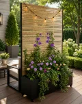 Hochbeet Metall mit Sichtschutz, 119 x 41 x 185 cm Pflanzkasten mit Rollen, 33 cm tiefes Pflanzbeet, Pflanzkübel Pflanzkasten für Gemüse, Kräuter und Blumen, wetterfest für Garten, Balkon und Terrasse - Thumbnail 1
