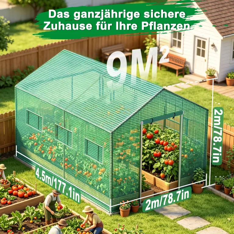 Froadp Gewächshaus Begehbar 4,5x2x2m, Foliengewächshaus Garten mit Verzinktem Stahlrahmen, UV-beständige PE Folie, Tomatenhaus mit Fenstern & Tür, Pflanzengewächshaus für Gemüse, Tomaten & Blumen – Bild 2