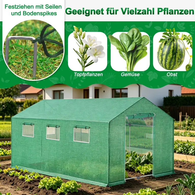 Froadp Gewächshaus Begehbar 4,5x2x2m, Foliengewächshaus Garten mit Verzinktem Stahlrahmen, UV-beständige PE Folie, Tomatenhaus mit Fenstern & Tür, Pflanzengewächshaus für Gemüse, Tomaten & Blumen – Bild 7