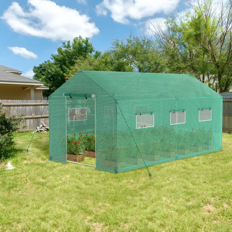 Froadp Gewächshaus Begehbar 4,5x2x2m, Foliengewächshaus Garten mit Verzinktem Stahlrahmen, UV-beständige PE Folie, Tomatenhaus mit Fenstern & Tür, Pflanzengewächshaus für Gemüse, Tomaten & Blumen – Bild 8