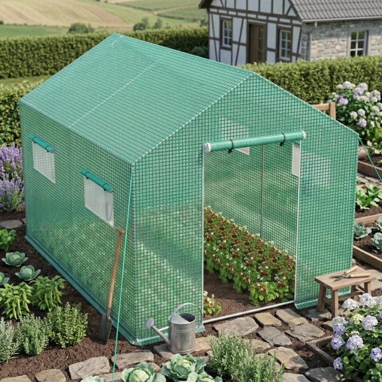 Froadp Gewächshaus Begehbar 4,5x2x2m, Foliengewächshaus Garten mit Verzinktem Stahlrahmen, UV-beständige PE Folie, Tomatenhaus mit Fenstern & Tür, Pflanzengewächshaus für Gemüse, Tomaten & Blumen – Bild 10