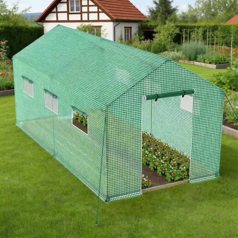 Froadp Gewächshaus Begehbar 4,5x2x2m, Foliengewächshaus Garten mit Verzinktem Stahlrahmen, UV-beständige PE Folie, Tomatenhaus mit Fenstern & Tür, Pflanzengewächshaus für Gemüse, Tomaten & Blumen – Bild 1