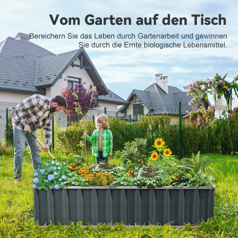 KING BIRD Hochbeet Metall 174x90x30cm,Pflanzkübel Blumenkasten mit 8 T Etiketten&Handschuhen,Pflanzkasten für Garten,DunkelGrau – Bild 8