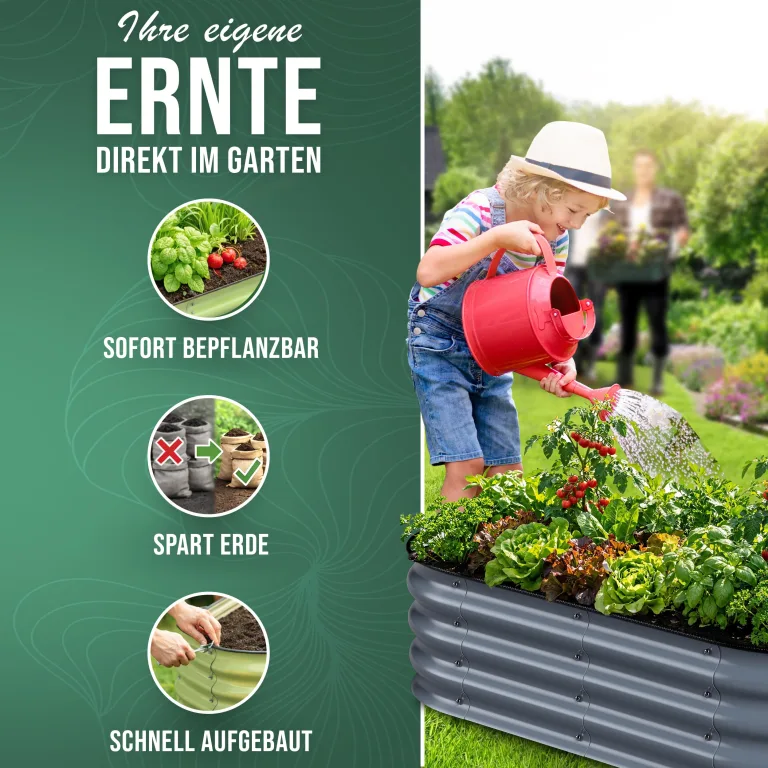 HOFGARTEN Kleines Hochbeet Set 120x60x28 cm | Kräuterhochbeet, Mini Blumenbeet, Kräuterbeet Outdoor | 8-in-1 Beet | für Tomaten Blumen Erdbeeren | Verzinkter Stahl, Rostbeständig & Stabil (Anthrazit) – Bild 7