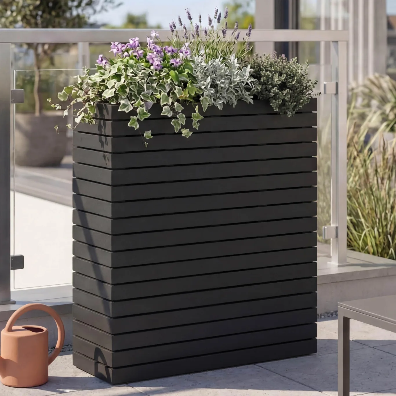 Mendler Pflanzkasten HWC-L21, Hochbeet Pflanzkübel Blumentopf, eckig 77x63x23cm Outdoor Akazie Holz FSC®-Zertifiziert - schwarz - Bild 1
