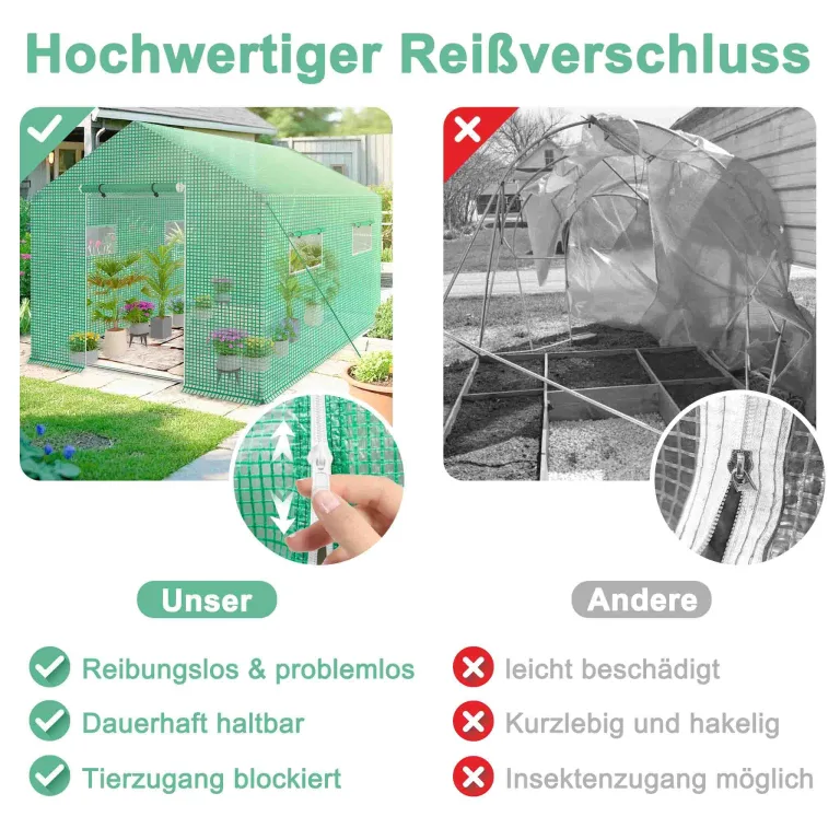 Begehbares Gewächshaus Winterfest, 4.5x2x2m Grün, Feuerverzinkter Stahlrahmen, Isoliertes Foliengewächshaus, Überwinterungszelt für Pflanzen, Gartenhäuschen für Balkon & Garten – Bild 4