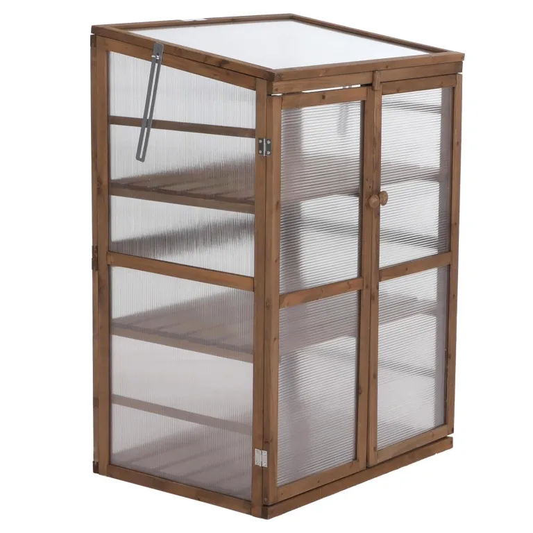 Mendler Gewächshaus HWC-Q13, Treibhaus Anzuchthaus Frühbeet Fenster verstellbar Holz FSC®-Zertifiziert 110x76x57cm - Dunkelbraun – Bild 9
