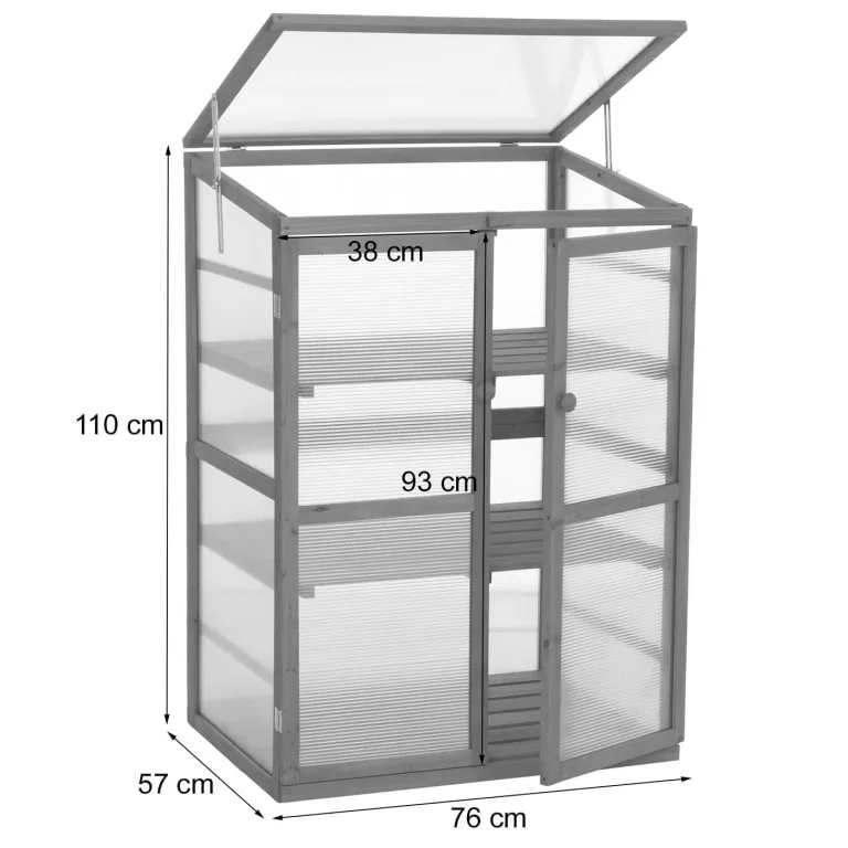 Mendler Gewächshaus HWC-Q13, Treibhaus Anzuchthaus Frühbeet Fenster verstellbar Holz FSC®-Zertifiziert 110x76x57cm - Natur – Bild 3
