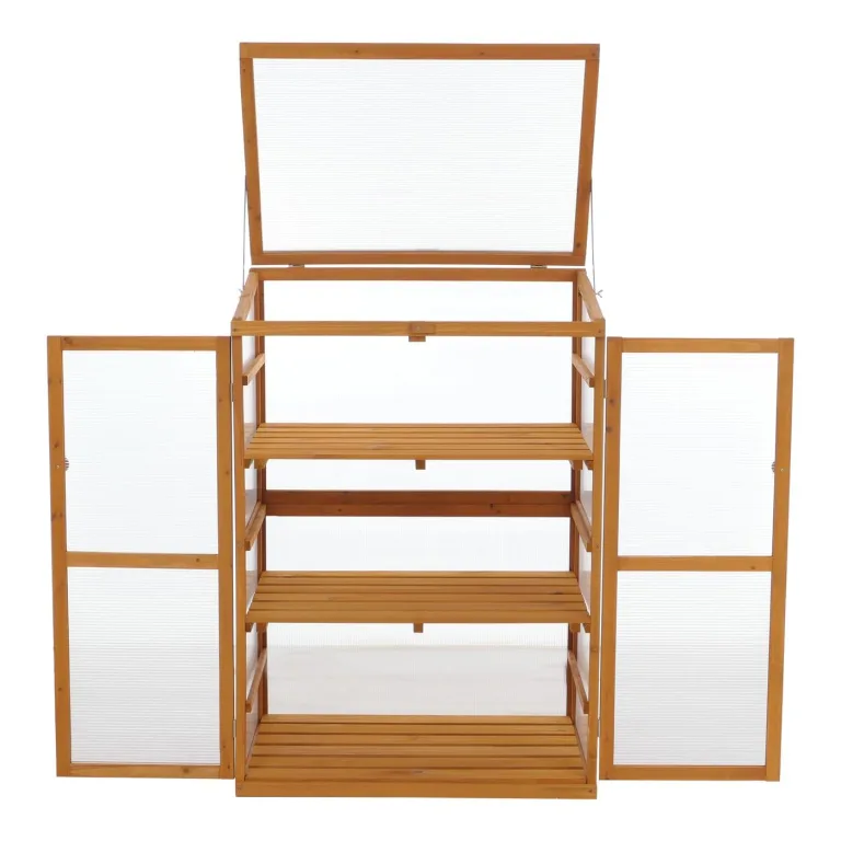 Mendler Gewächshaus HWC-Q13, Treibhaus Anzuchthaus Frühbeet Fenster verstellbar Holz FSC®-Zertifiziert 110x76x57cm - Natur – Bild 9