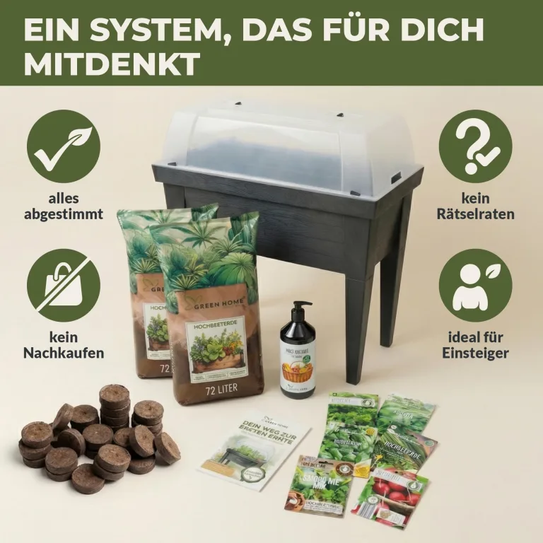 Green Home Hochbeet Set XXL 107 x 100 x 50 cm Balkon-Hochbeet mit Abdeckung als Frühbeet nutzbar inklusive Saatgut und Dünger Pflanzkasten aus Kunststoff für Kräuter und Gemüse – Bild 2