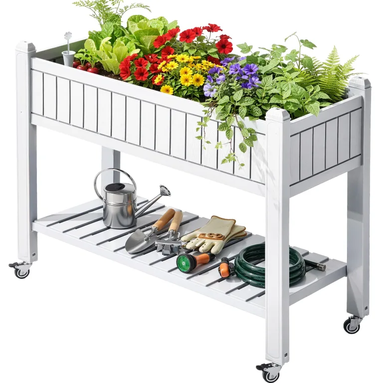 YITAHOME Hochbeete mit Rankgitter, Garten-Rankgitter mit Rädern, 108,5 x 44 x 155 cm, Drainagelöcher und Stopfen für Kletterpflanzen, erhöhter Übertopf hält 6,8 kg für Gemüse, Blumen, Obst (weiß) – Bild 9