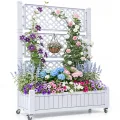 YITAHOME Hochbeete mit Rankgitter, Garten-Rankgitter mit Rädern, 108,5 x 44 x 155 cm, Drainagelöcher und Stopfen für Kletterpflanzen, erhöhter Übertopf hält 6,8 kg für Gemüse, Blumen, Obst (weiß) - Thumbnail 1