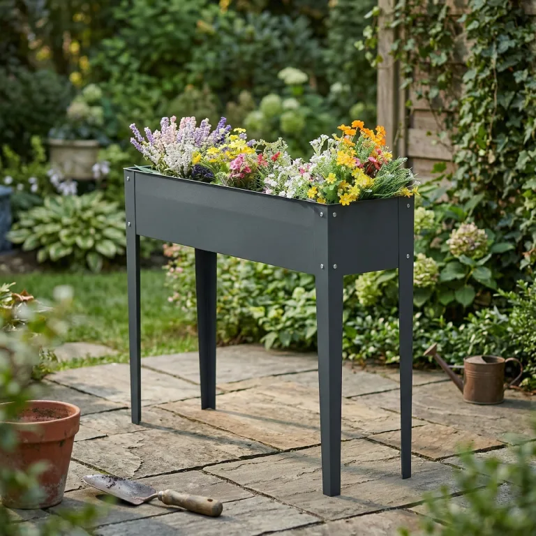 Outsunny Hochbeet Kräuterbeet Pflanzkasten aus Metall mit Füßen und 3 Abflusslöchern, Blumenkasten 100 x 30 x 80 cm – Bild 4