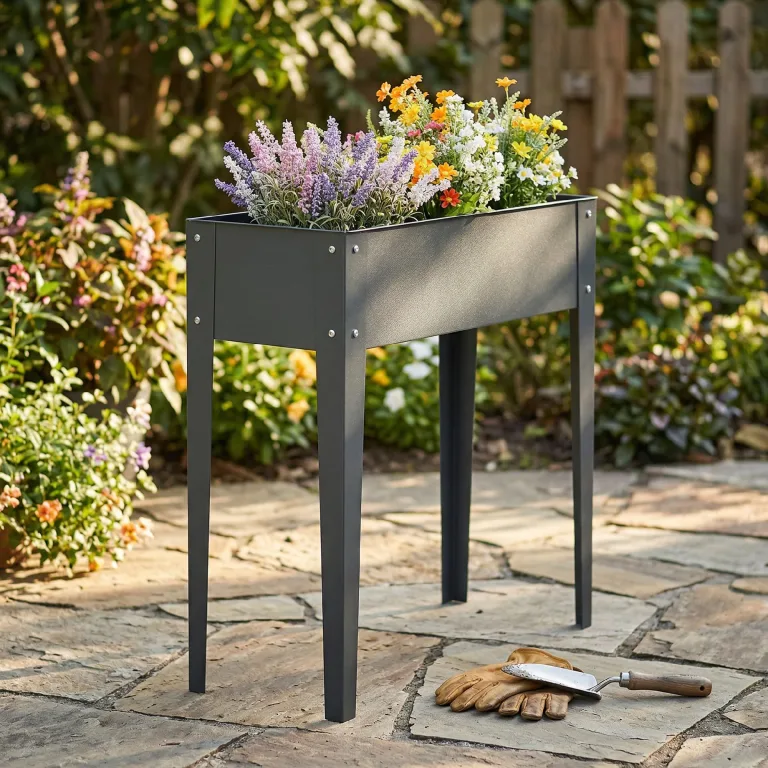 Outsunny Hochbeet Kräuterbeet Pflanzkasten aus Metall mit Füßen und 3 Abflusslöchern, Blumenkasten 100 x 30 x 80 cm – Bild 5