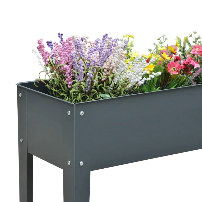 Outsunny Hochbeet Kräuterbeet Pflanzkasten aus Metall mit Füßen und 3 Abflusslöchern, Blumenkasten 100 x 30 x 80 cm – Bild 8