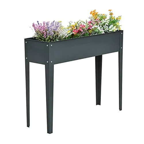Outsunny Hochbeet Kräuterbeet Pflanzkasten aus Metall mit Füßen und 3 Abflusslöchern, Blumenkasten 100 x 30 x 80 cm – Bild 10