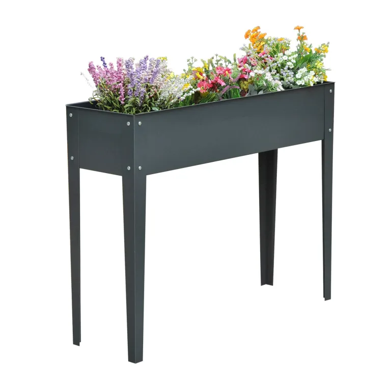 Outsunny Hochbeet Kräuterbeet Pflanzkasten aus Metall mit Füßen und 3 Abflusslöchern, Blumenkasten 100 x 30 x 80 cm – Bild 1