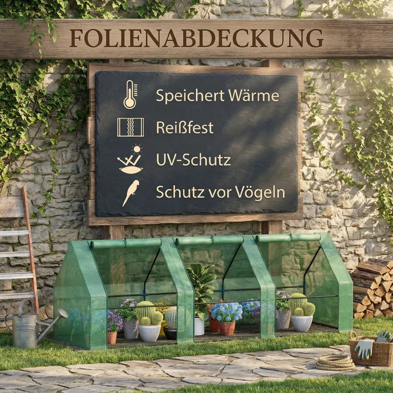 Outsunny Foliengewächshaus aus Stahl, winterfestes Gewächshaus mit Reißverschlussfenster, Treibhaus für Balkon und Garten 270 x 90 x 90 cm, Tomatenhaus für Tomaten, Gemüse und Blumen, Grün – Bild 3