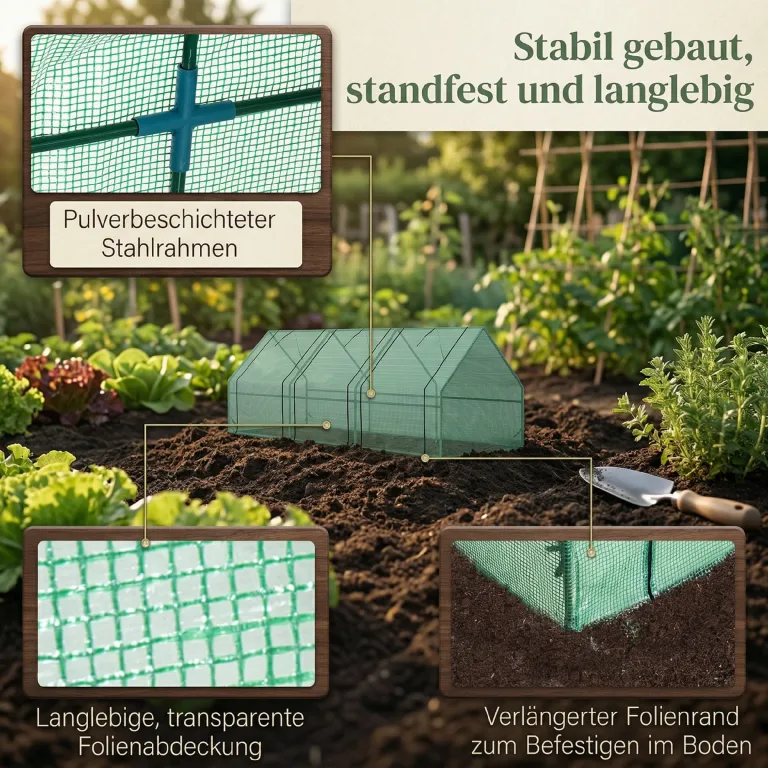 Outsunny Foliengewächshaus aus Stahl, winterfestes Gewächshaus mit Reißverschlussfenster, Treibhaus für Balkon und Garten 270 x 90 x 90 cm, Tomatenhaus für Tomaten, Gemüse und Blumen, Grün – Bild 4
