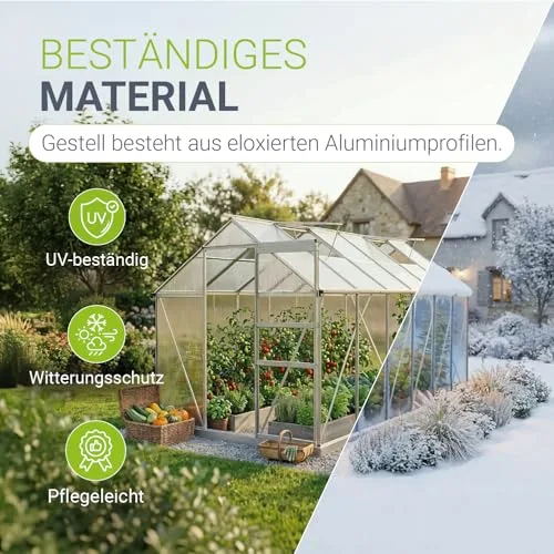 JUSKYS® Gewächshaus 7,2 m² - Aluminiumgestell & Stahlfundament, UV-beständig, abschließbare Schiebetür, belüftbare Dachfenster 61x57 cm – Bild 10