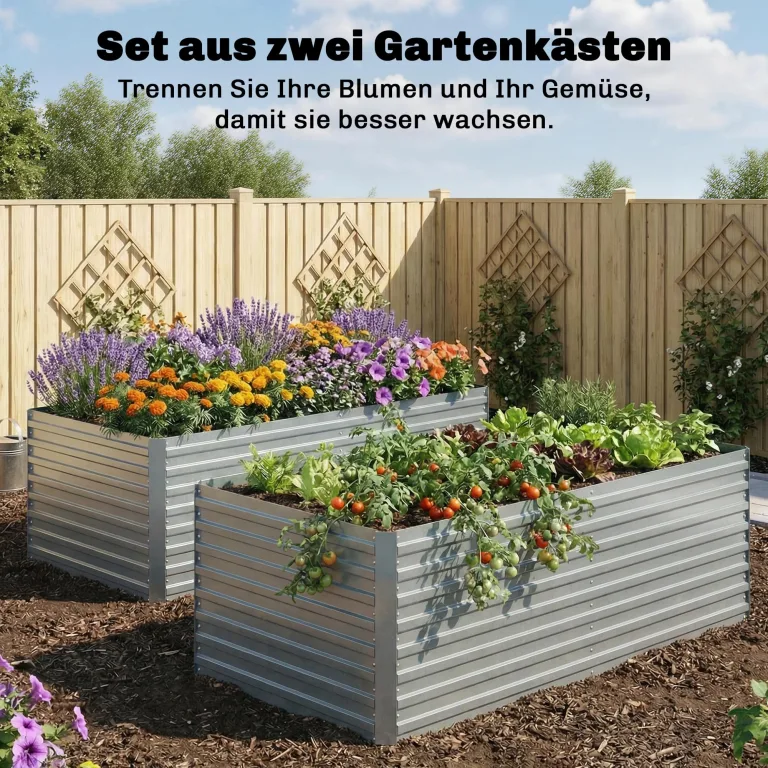 Outsunny Hochbeet aus verzinktem Stahl 2er Set 180 x 90 x 60cm Rechteckige Hochbeete mit Stützstangen Offenem Boden Handschuhe Hochbeet-Kit Pflanzbeet für Gemüse Obst, Blumen, Kräuter Silber – Bild 3