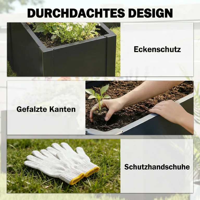 Outsunny Hochbeet L-förmig Blumenhochbeet witterungsbeständig, Pflanzbeet Frühbeet Gartenbeet Pflanzkübel Pflanzkasten aus Verzinkter Stahl, Blumenkasten für Terrasse & Garten, 150 x 150 x 55 cm – Bild 5