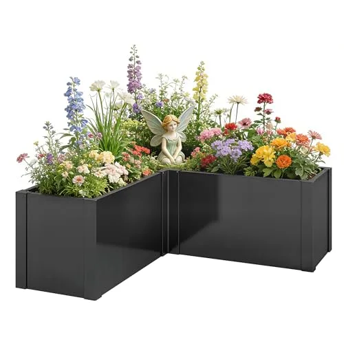 Outsunny Hochbeet L-förmig Blumenhochbeet witterungsbeständig, Pflanzbeet Frühbeet Gartenbeet Pflanzkübel Pflanzkasten aus Verzinkter Stahl, Blumenkasten für Terrasse & Garten, 150 x 150 x 55 cm – Bild 10