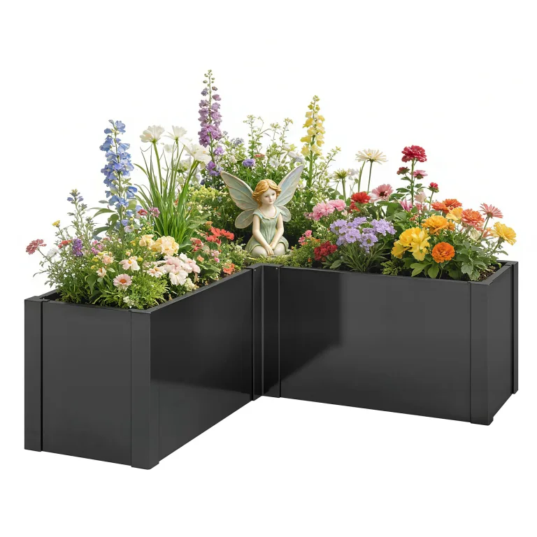 Outsunny Hochbeet L-förmig Blumenhochbeet witterungsbeständig, Pflanzbeet Frühbeet Gartenbeet Pflanzkübel Pflanzkasten aus Verzinkter Stahl, Blumenkasten für Terrasse & Garten, 150 x 150 x 55 cm – Bild 1