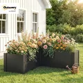 Outsunny Hochbeet L-förmig Blumenhochbeet witterungsbeständig, Pflanzbeet Frühbeet Gartenbeet Pflanzkübel Pflanzkasten aus Verzinkter Stahl, Blumenkasten für Terrasse & Garten, 150 x 150 x 55 cm - Thumbnail 2